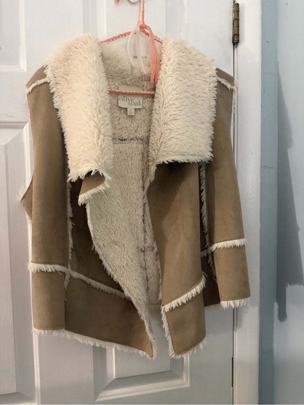Olive & Oak Faux Shearling Draped Vest Tan Cream Size Medium
